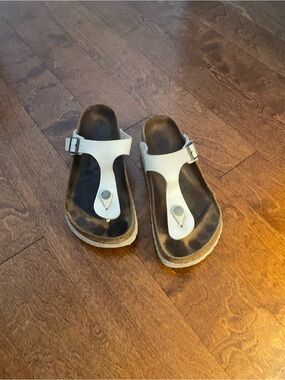 Birkenstock White T-Strap Cork Footbed Sandals